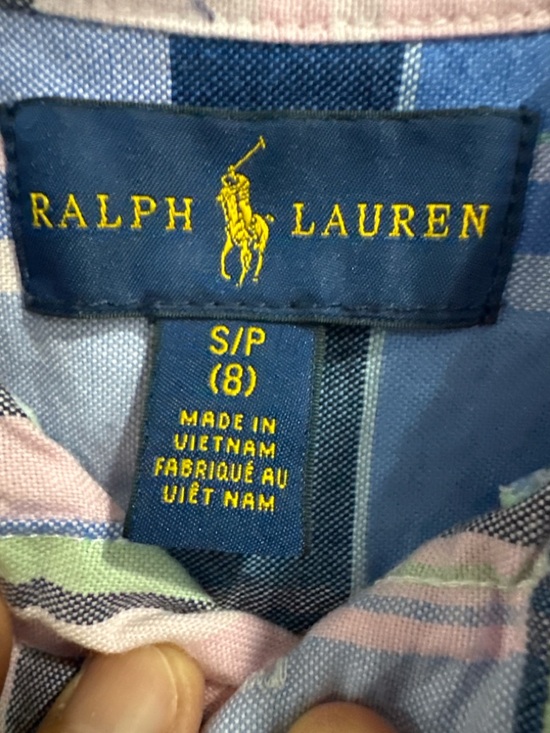 Polo Ralph Lauren Boys 8 Blue Pink Plaid Button Down Shirt Short Sleeve Preppy - Picture 4 of 8